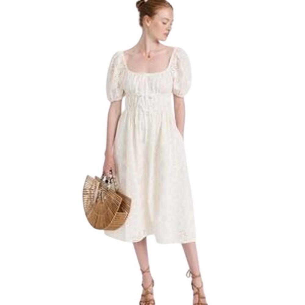 En Saison Women's Off White Short Sleeve Cavaretta Midi Dress Size Large